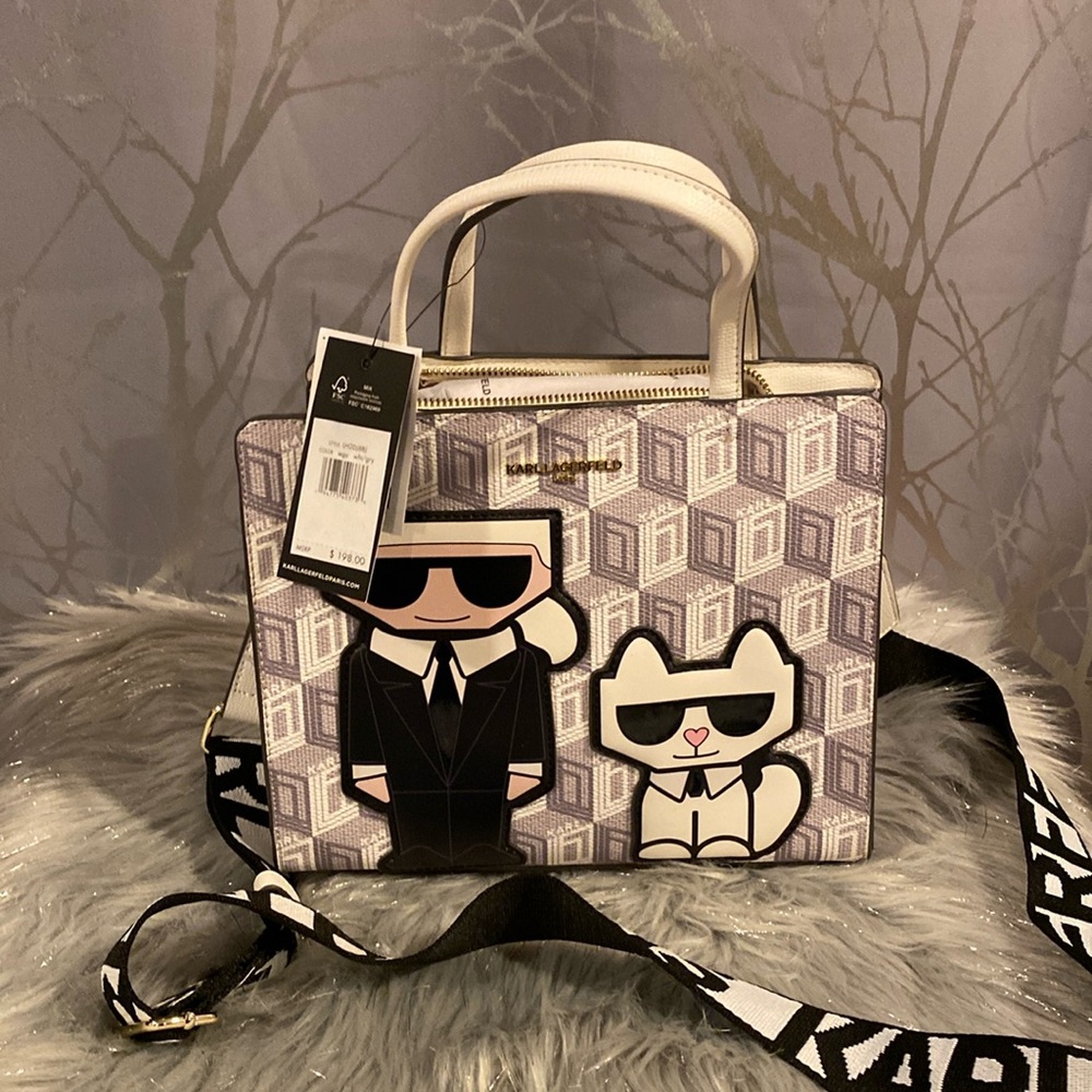 BNWT KARL LAGERFIELD Maybelle Gray White Satchel Crossbody Bag